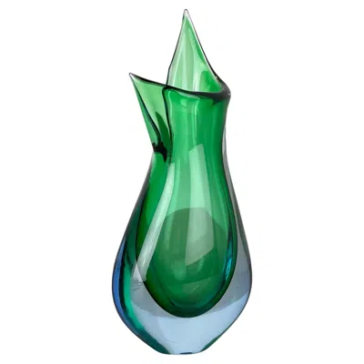 Pre-owned Alessandro Mandruzzato Large 31cm Green Murano Glass Sommerso Vase By Flavio Poli Attr., Italy, 1970