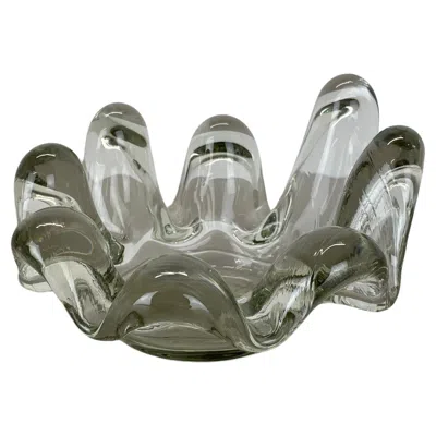Pre-owned Alessandro Mandruzzato Large 3.2kg Lucid Glass "brutalist" Bowl Element Shell Ashtray, France, 1970s In Gray
