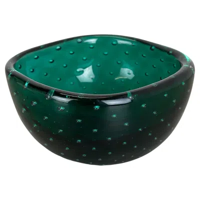 Pre-owned Alessandro Mandruzzato Large Green Murano Bubble Glass Bowl Element Shell Ashtray Murano, Italy, 1970s