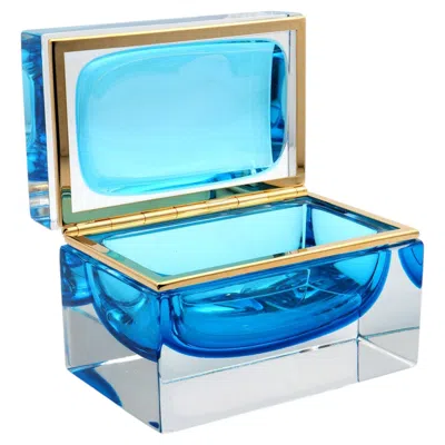 Pre-owned Alessandro Mandruzzato Large Light Blue Rectangular Unique Murano Glass Jewelry Box