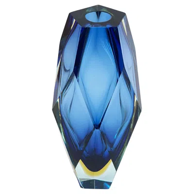 Pre-owned Alessandro Mandruzzato Large Luigi Mandruzzato Vase, Murano Sommerso, Blue, Yellow & Clear Faceted