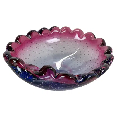 Pre-owned Alessandro Mandruzzato Large Murano Glass 1.2kg Bullicante Pink Bubble Bowl Element Shell, Italy, 1970s