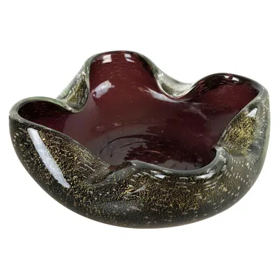 Pre-owned Alessandro Mandruzzato Large Murano Glass "gold Dust" Bowl Element Shell Ashtray Murano, Italy, 1970s In Black