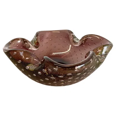 Pre-owned Alessandro Mandruzzato Large Murano Glass "gold Dust" Bowl Element Shell Ashtray Murano, Italy, 1970s In Brown