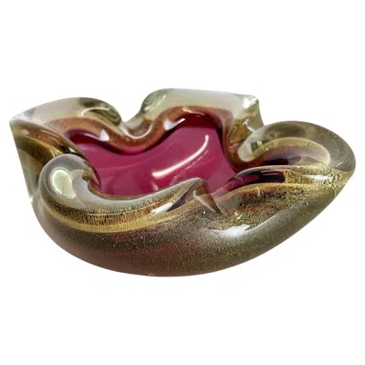 Pre-owned Alessandro Mandruzzato Large Murano Glass "pink Gold" Bowl Element Shell Ashtray Murano, Italy, 1970s In Brown