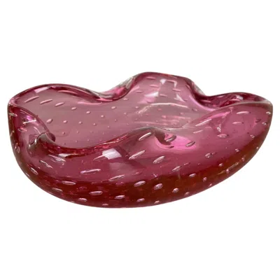 Pre-owned Alessandro Mandruzzato Large Pink Murano Bubble Glass Bowl Element Shell Ashtray Murano, Italy, 1970s