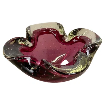Pre-owned Alessandro Mandruzzato Large Pink Murano Bubble Glass Bowl Element Shell Ashtray Murano, Italy, 1970s