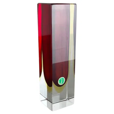 Pre-owned Alessandro Mandruzzato Large Red 21cm Murano Glass Sommerso Cube Vase Flavio Poli Attr., Italy, 1970