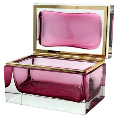 Pre-owned Alessandro Mandruzzato Large Ruby Rectangular Unique Murano Glass Jewelry Box In Sand