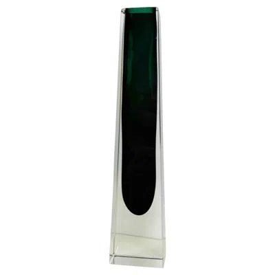 Pre-owned Alessandro Mandruzzato Mandruzzato Dark Green Into Clear Murano Glass Sommerso Vase, Mid Century Modern