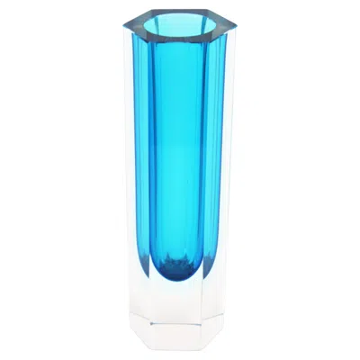 Pre-owned Alessandro Mandruzzato Mandruzzato Murano Faceted Sommerso Blue Clear Hexagon Art Glass Vase, C.1960