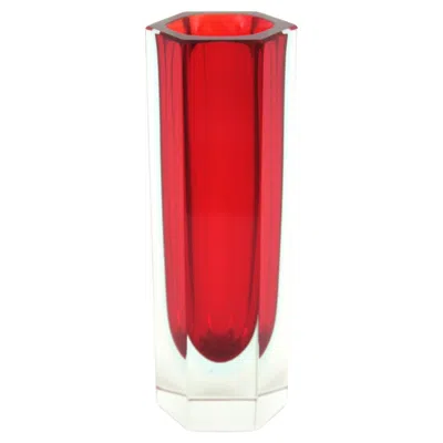 Pre-owned Alessandro Mandruzzato Mandruzzato Murano Faceted Sommerso Red Blue Clear Hexagon Art Glass Vase