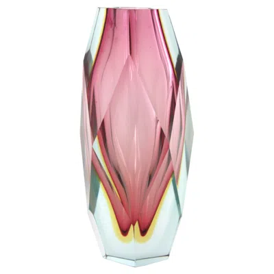 Pre-owned Alessandro Mandruzzato Mandruzzato Murano Pink Yellow Sommerso Faceted Art Glass Vase, Italy 1960