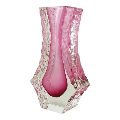 Pre-owned Alessandro Mandruzzato Mandruzzato Murano Sommerso Ice Pink Faceted Vase