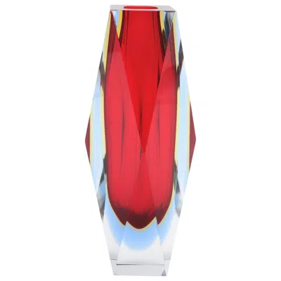 Pre-owned Alessandro Mandruzzato Mandruzzato Murano Sommerso Red, Blue, Yellow & Clear Faceted Glass Vase, 1960s