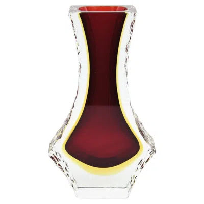 Pre-owned Alessandro Mandruzzato Mandruzzato Murano Sommerso Red Yellow Ice Glass Faceted Vase, 1960
