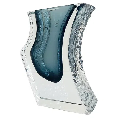 Pre-owned Alessandro Mandruzzato Midcentury Murano Glass Textured Sides Vase By Mandruzzato, Italy, 1970s In Transparent