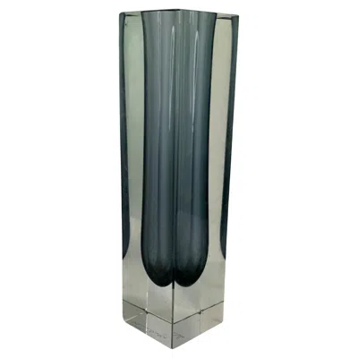 Pre-owned Alessandro Mandruzzato Monumental Mandruzzato Grey And Clear Murano Glass Sommerso Block Vase In Gray