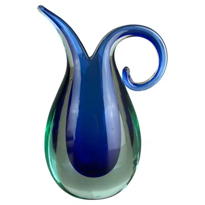 Pre-owned Alessandro Mandruzzato Multi-color Heavy Large Murano Glass Sommerso Vase By Flavio Poli, Italy, 1970s In Blue