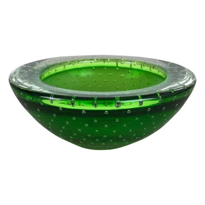 Pre-owned Alessandro Mandruzzato Murano Glass Bullicante "green" Bowl Element Shell Ashtray Murano, Italy, 1970s