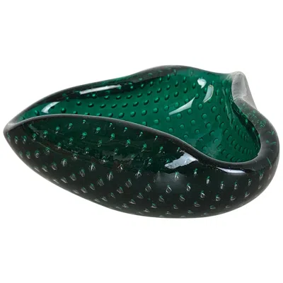 Pre-owned Alessandro Mandruzzato Murano Glass Bullicante "green" Bowl Element Shell Ashtray Murano, Italy, 1970s In Black