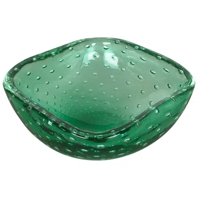 Pre-owned Alessandro Mandruzzato Murano Glass Bullicante "green" Bowl Element Shell Ashtray Murano, Italy, 1970s In Blue