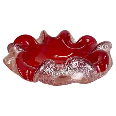 Pre-owned Alessandro Mandruzzato Murano Glass "floral" Bowl Element Shell Ashtray By Barovier + Toso, Italy, 1970 In Red
