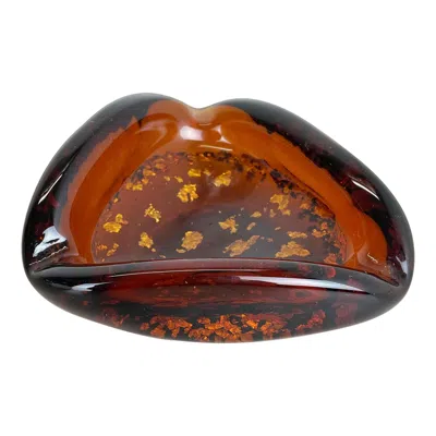 Pre-owned Alessandro Mandruzzato Murano Glass "gold Dust Flakes" Bowl Element Shell Ashtray Murano, Italy, 1970s In Brown