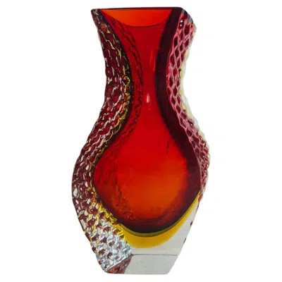 Pre-owned Alessandro Mandruzzato Murano Glass Red And Yellow Circa 1950 Vase