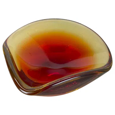 Pre-owned Alessandro Mandruzzato Murano Glass "red Yellow" Bowl Element Shell Ashtray Seguso Murano, Italy, 1970s In Brown