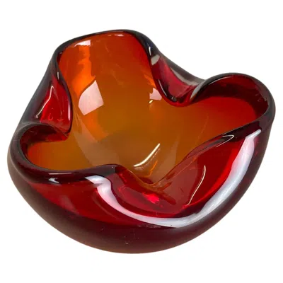 Pre-owned Alessandro Mandruzzato Murano Glass "red-yellow" Bowl Element Shell Ashtray Murano, Italy, 1970s In Brown