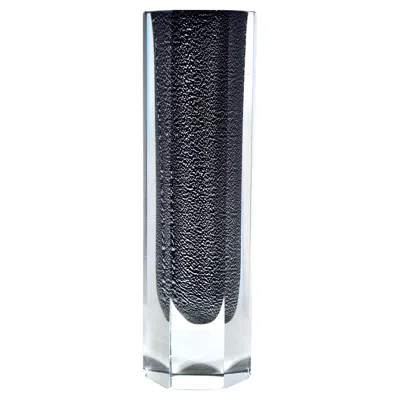 Pre-owned Alessandro Mandruzzato Murano Mandruzzato Hexagonal Vase; Cased Clear & Black With Silver Inclusions