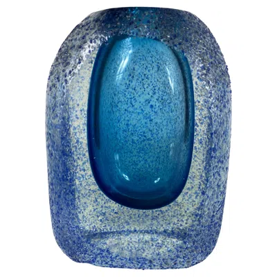 Pre-owned Alessandro Mandruzzato Murano Sommerso Cobalt And Azure Bluetextured Glass Vase