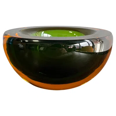 Pre-owned Alessandro Mandruzzato Murano Sommerso Green/brown/yellow Bowl By Mandruzzato, 1970 In Black