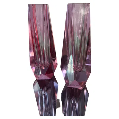 Pre-owned Alessandro Mandruzzato Pair Of Mandruzzato Murano Sommerso Violet Faceted Art Glass Vases, Italy 60s In Purple