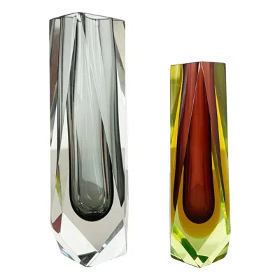 Pre-owned Alessandro Mandruzzato Rare Set Of 2 Faceted Murano Glass Sommerso Vases, Italy, 1970s In Sand