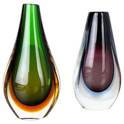Pre-owned Alessandro Mandruzzato Rare Set Of 2 Organic Multicolor Murano Glass Sommerso Vases, Italy, 1970s In Black