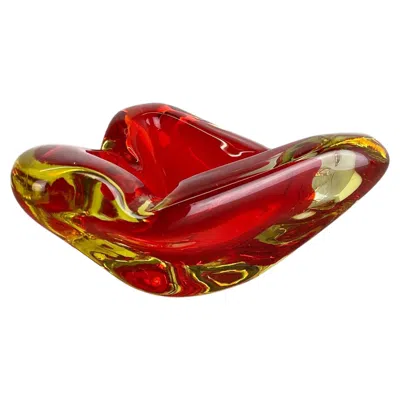Pre-owned Alessandro Mandruzzato Rare Xl 1, 7kg "red Yelllow" Bowl Element Shell Ashtray Murano, Italy, 1970s