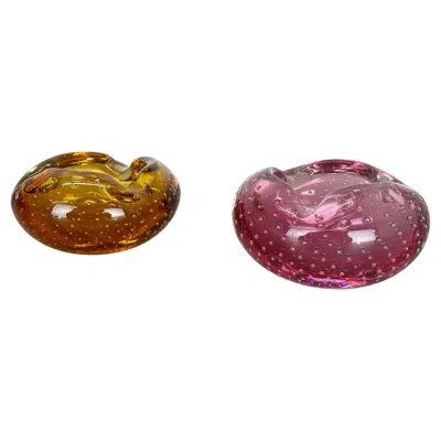 Pre-owned Alessandro Mandruzzato Set Of 2 Murano Glass Bubble Structure Bowl Shells Ashtray Element, Italy, 1970s In Brown