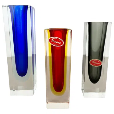 Pre-owned Alessandro Mandruzzato Set Of 3 Faceted Murano Glass Sommerso Vases Attri. Flavio Poli, Italy, 1970s In Sand