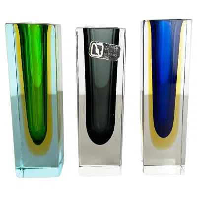 Pre-owned Alessandro Mandruzzato Set Of 3 Faceted Murano Glass Sommerso Vases By V. Nason & C., Italy, 1970s In Transparent