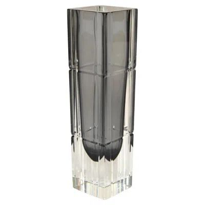 Pre-owned Alessandro Mandruzzato Sommerso Blown Murano Cut Glass Vase Smoked & Clear Glass  In Transparent