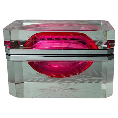 Pre-owned Alessandro Mandruzzato Sommerso Jewelry Box Engraved By Mandruzzato, Murano Glass, Italy, 1960 In Gray