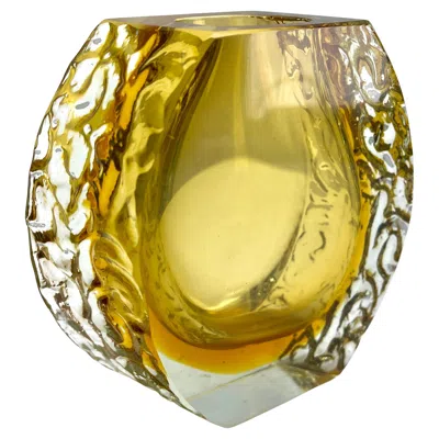 Pre-owned Alessandro Mandruzzato Textured And Faceted Murano Sommerso  Ice Glass Vase In Brown