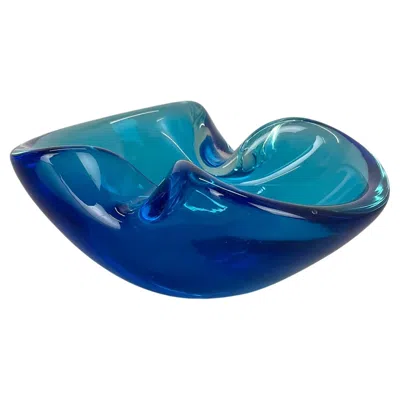 Pre-owned Alessandro Mandruzzato Unique 1.1kg Murano Glass Bowl Ashtray, Blue Multicolor, 1970s Italian Design