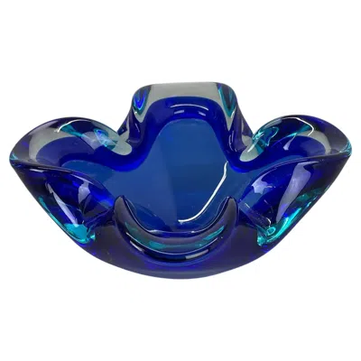 Pre-owned Alessandro Mandruzzato Unique Large Blue Murano Glass Multicolor Bowl Element Shell Italy, 1970