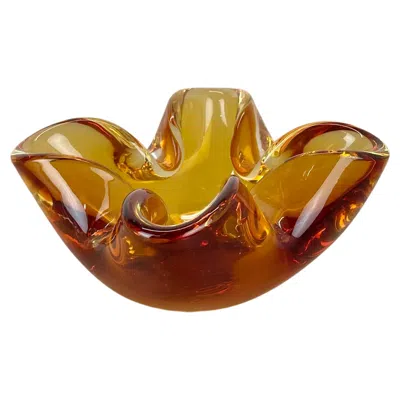 Pre-owned Alessandro Mandruzzato Unique Murano Glass "yellow" Bowl Element Shell Ashtray Murano, Italy, 1970 In Brown