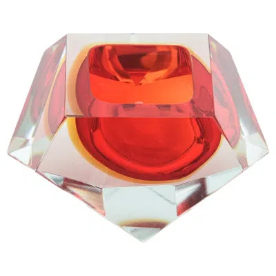 Pre-owned Alessandro Mandruzzato Vintage Murano  Glass Faceted Sommerso Bowl Red, Yellow
