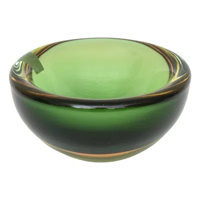 Pre-owned Alessandro Mandruzzato Vintage Murano  Sommerso Glass Geode Bowl Green, Amber In Brown