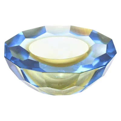 Pre-owned Alessandro Mandruzzato Vintage Murano Geode Glass Bowl By  Italy 70's Blue, Green